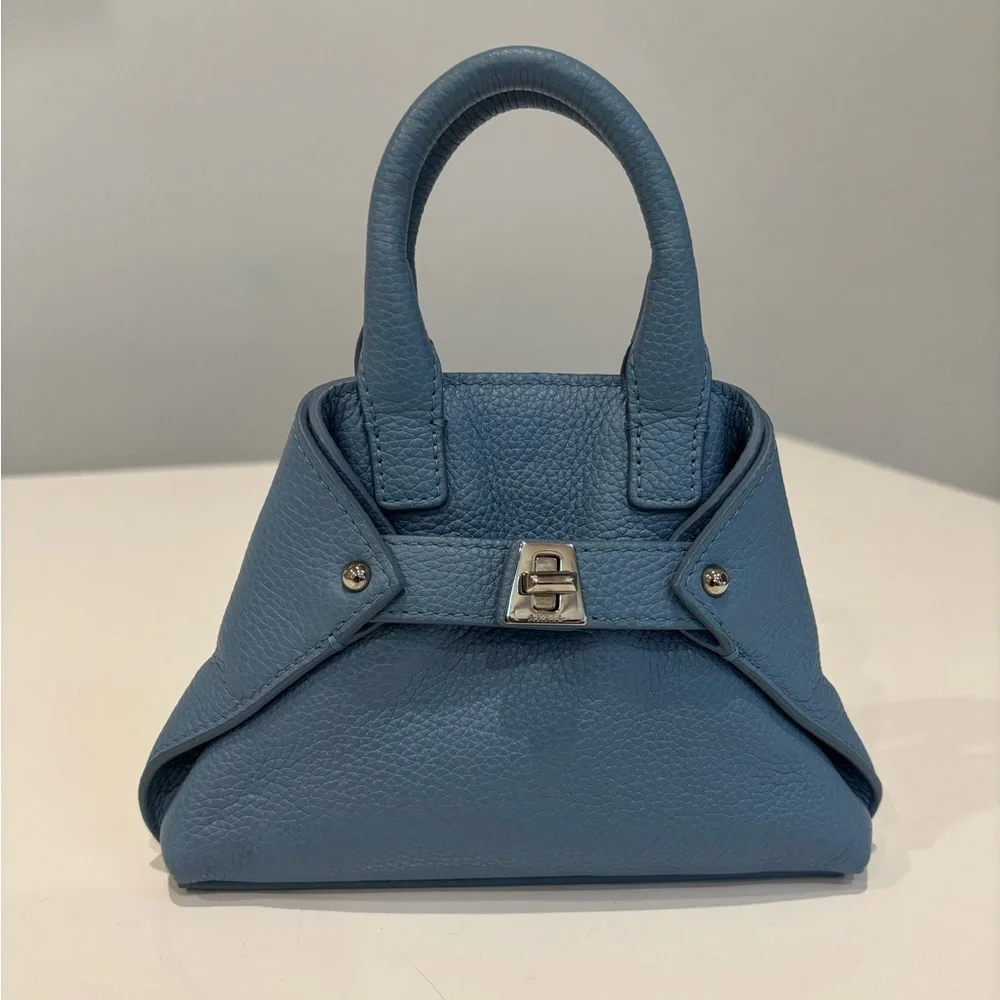 Akris Ai Mini Blue Pebbled Leather Top Handle Crossbody Bag Swiss Luxury - Picture 3 of 11